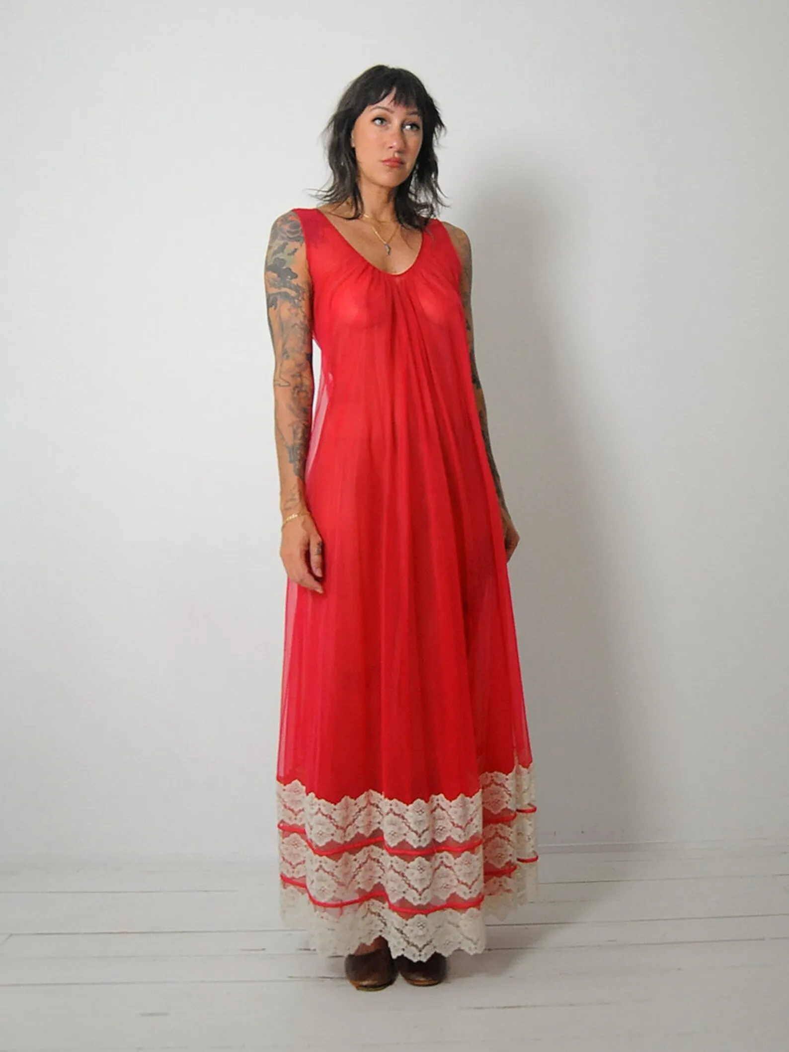 1960's Red Lace Slip Dress