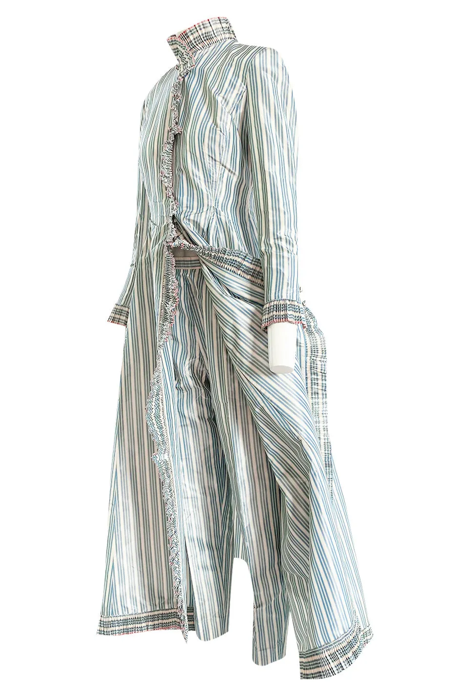 1998 Balmain by Oscar de la Renta Haute Couture Striped Silk Evening Coat Dress & Pant Set