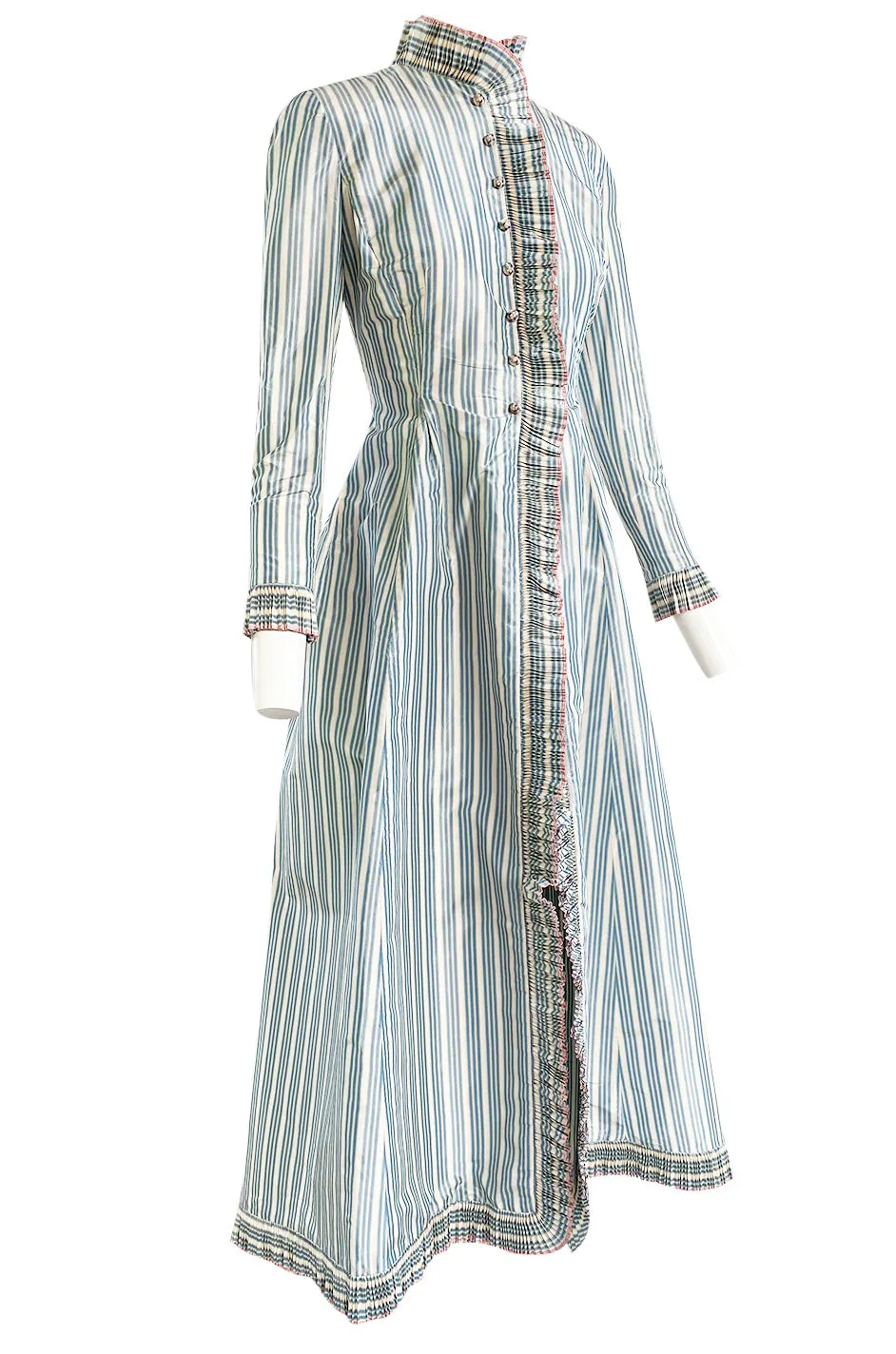 1998 Balmain by Oscar de la Renta Haute Couture Striped Silk Evening Coat Dress & Pant Set