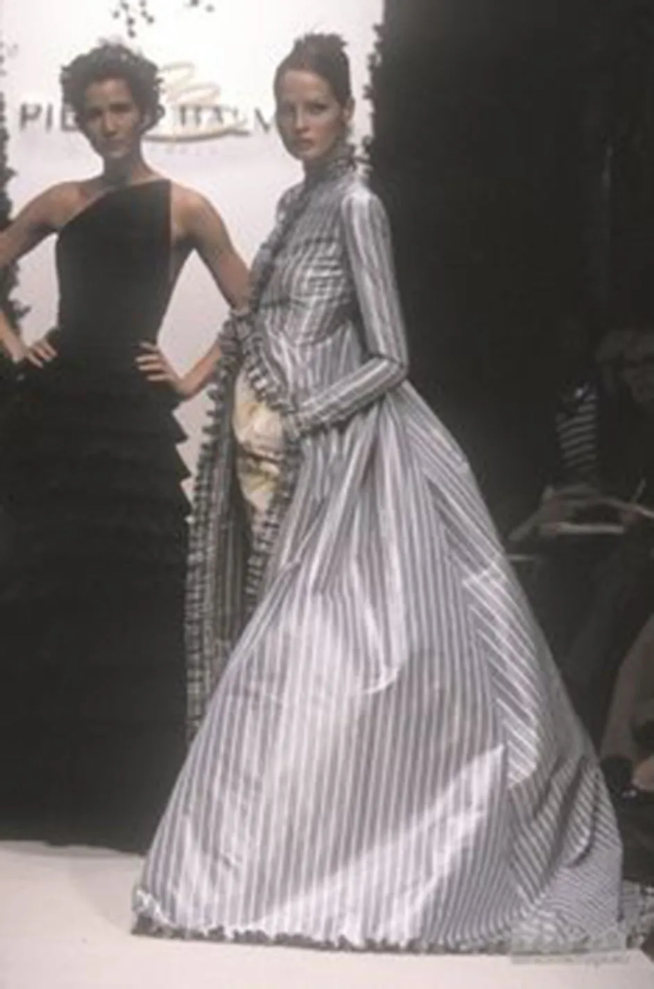 1998 Balmain by Oscar de la Renta Haute Couture Striped Silk Evening Coat Dress & Pant Set