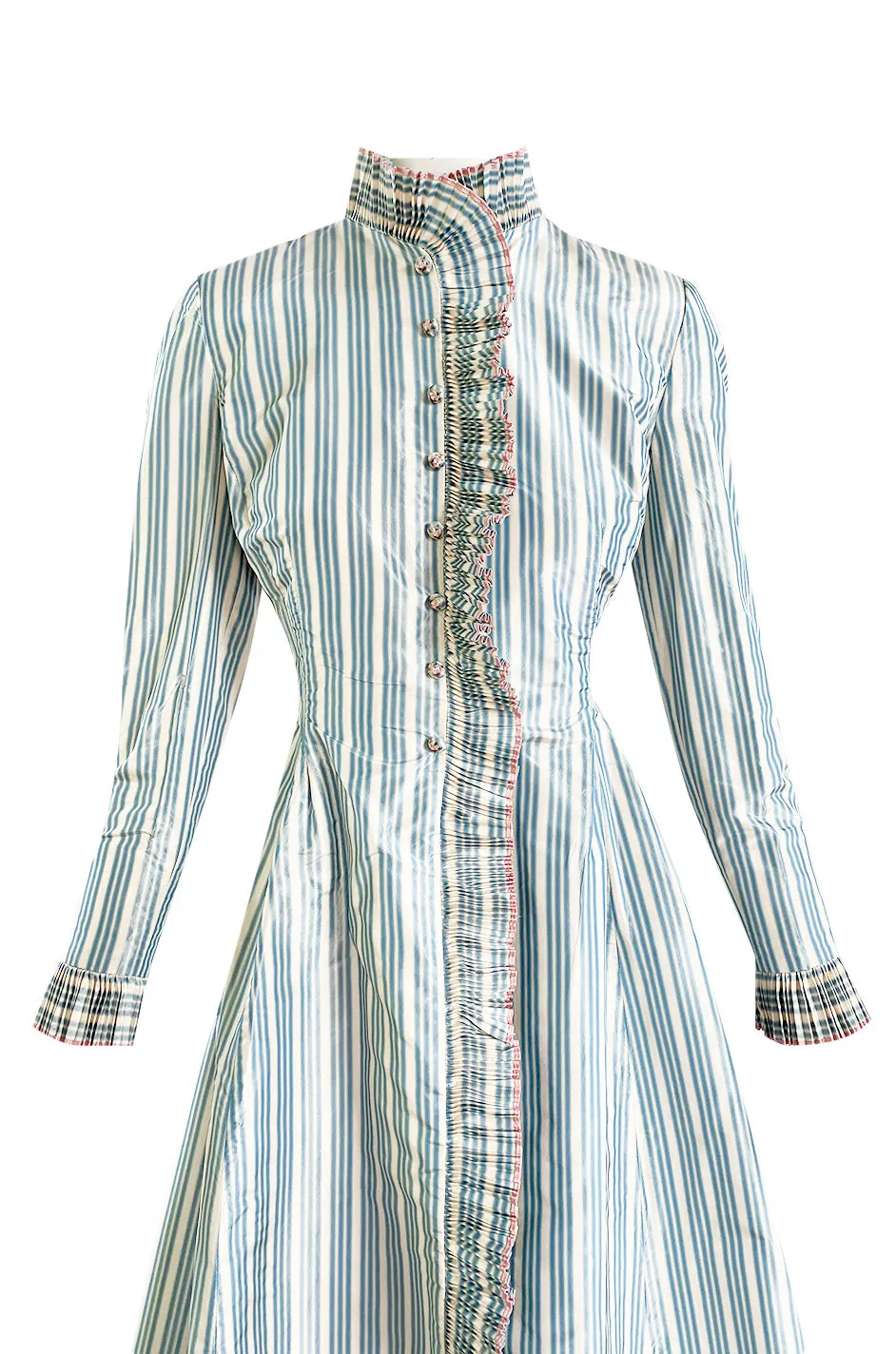 1998 Balmain by Oscar de la Renta Haute Couture Striped Silk Evening Coat Dress & Pant Set