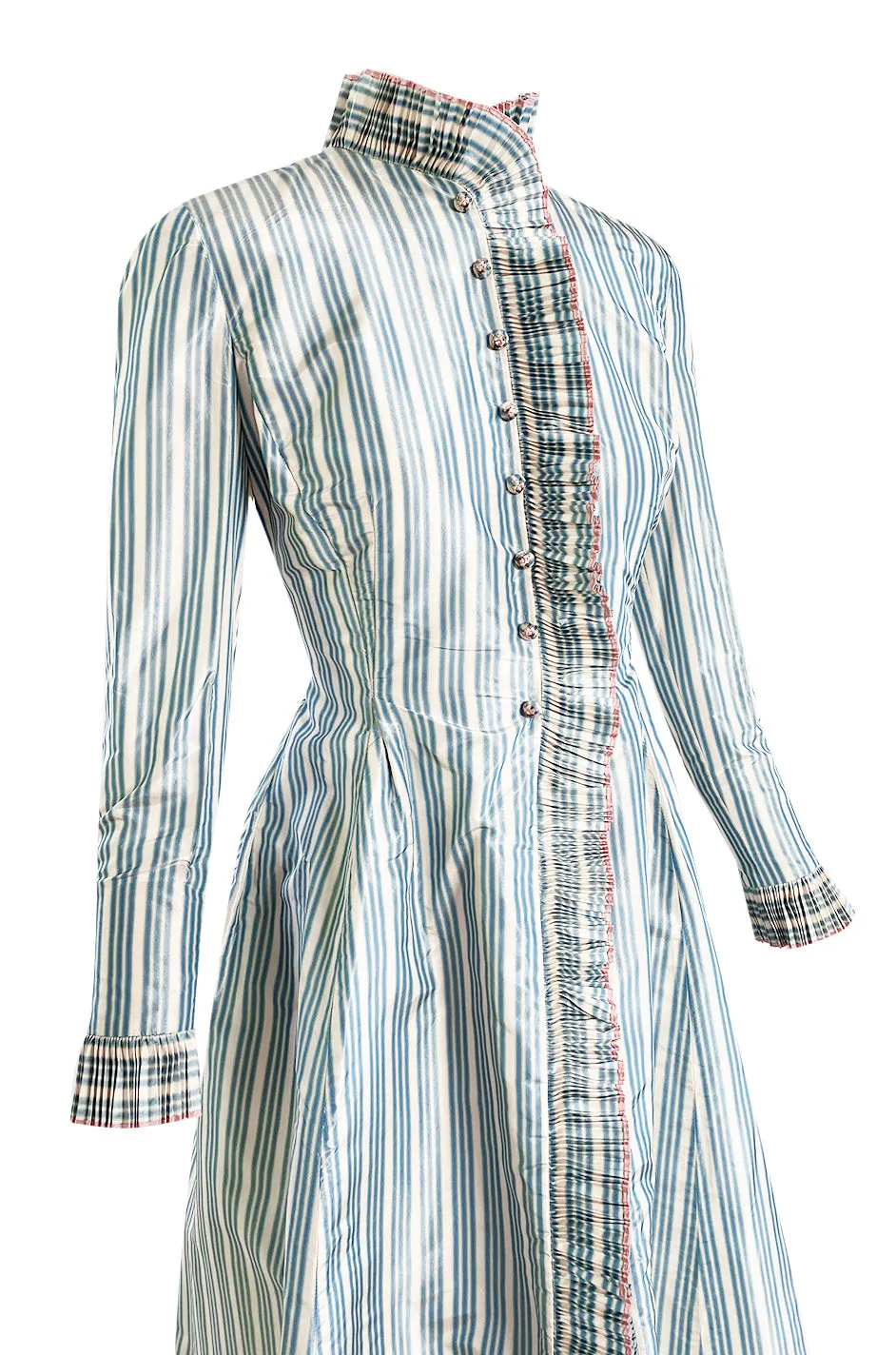 1998 Balmain by Oscar de la Renta Haute Couture Striped Silk Evening Coat Dress & Pant Set