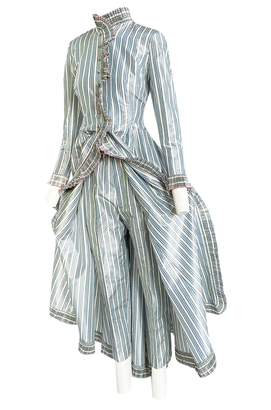 1998 Balmain by Oscar de la Renta Haute Couture Striped Silk Evening Coat Dress & Pant Set