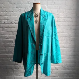 90s Vintage Blue Silk Romance Minimalist Duster Distressed Grunge Jacket Robe