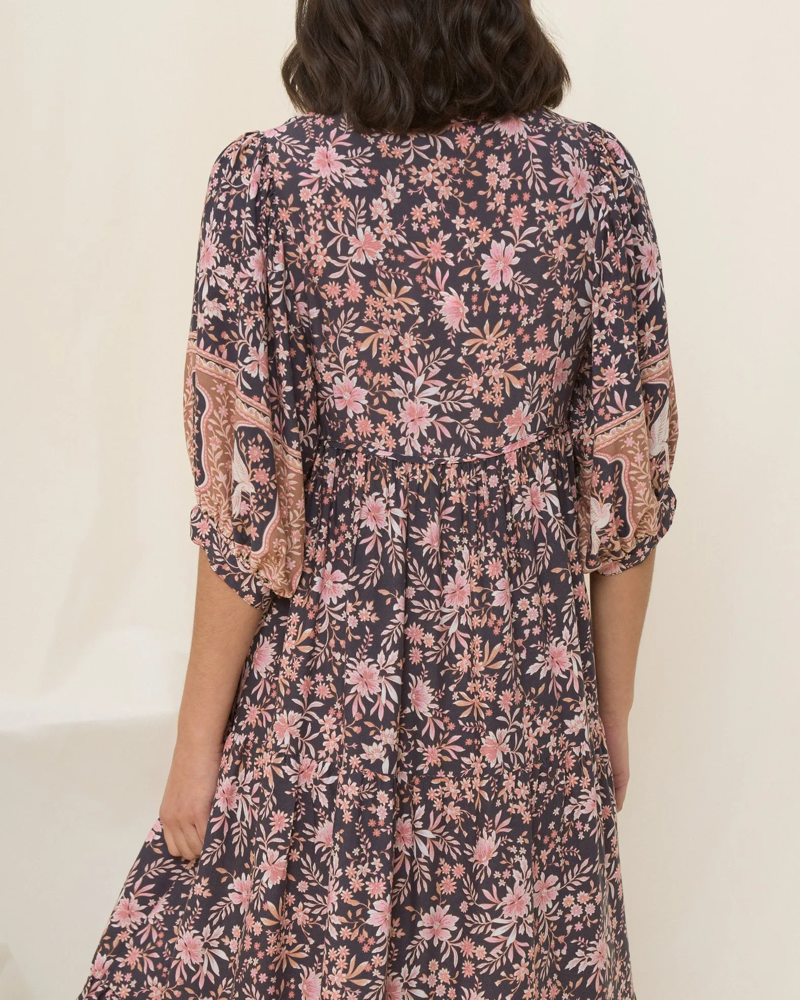 Araminta Purple Floral Boho Midi Dress