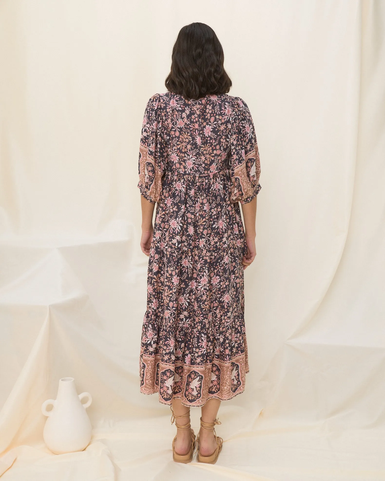 Araminta Purple Floral Boho Midi Dress