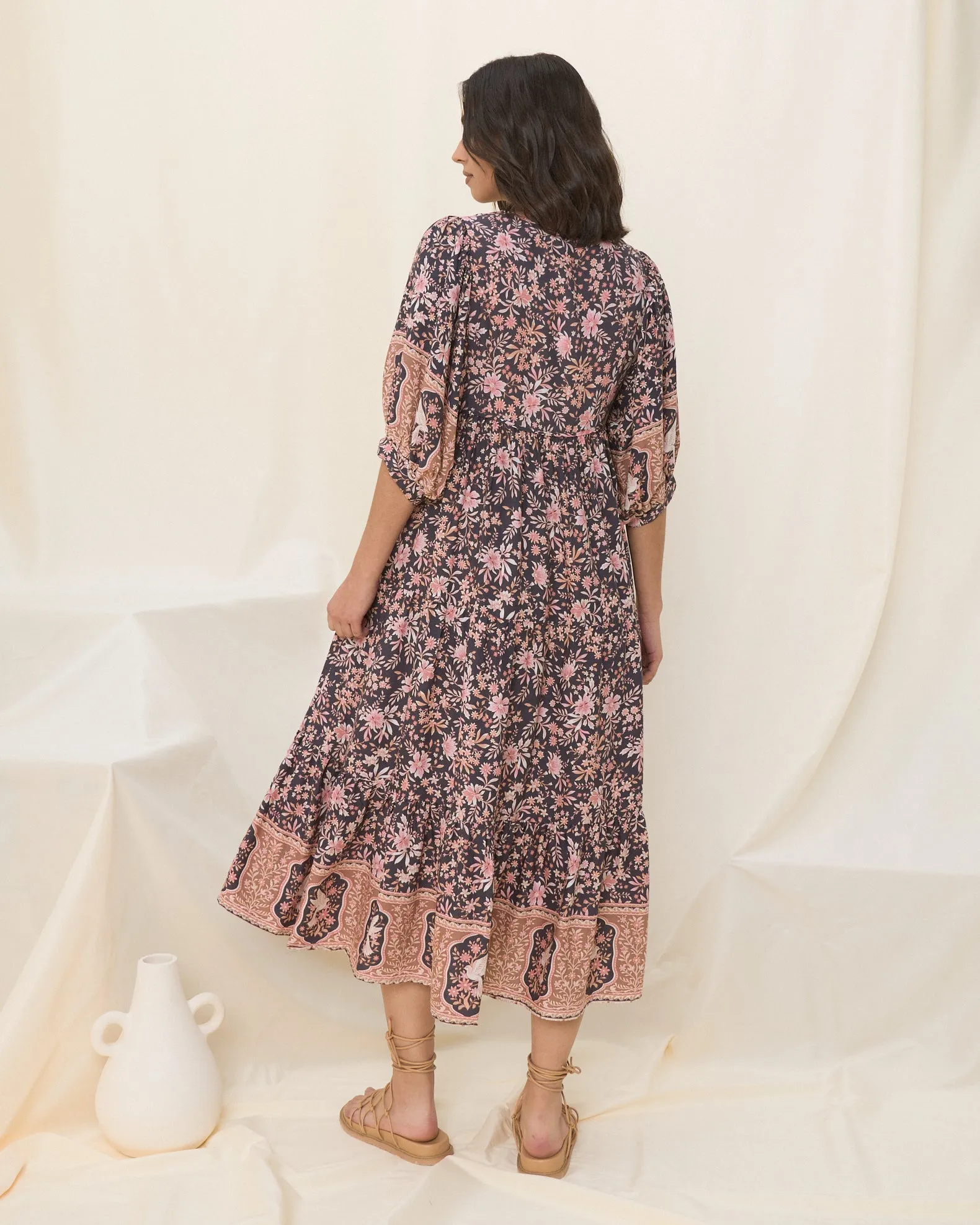 Araminta Purple Floral Boho Midi Dress