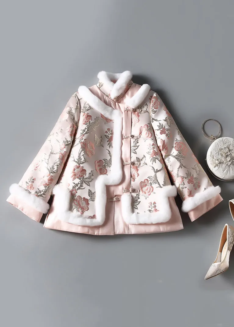 Art Pink Embroidery Button Patchwork Parkas Winter RZ017