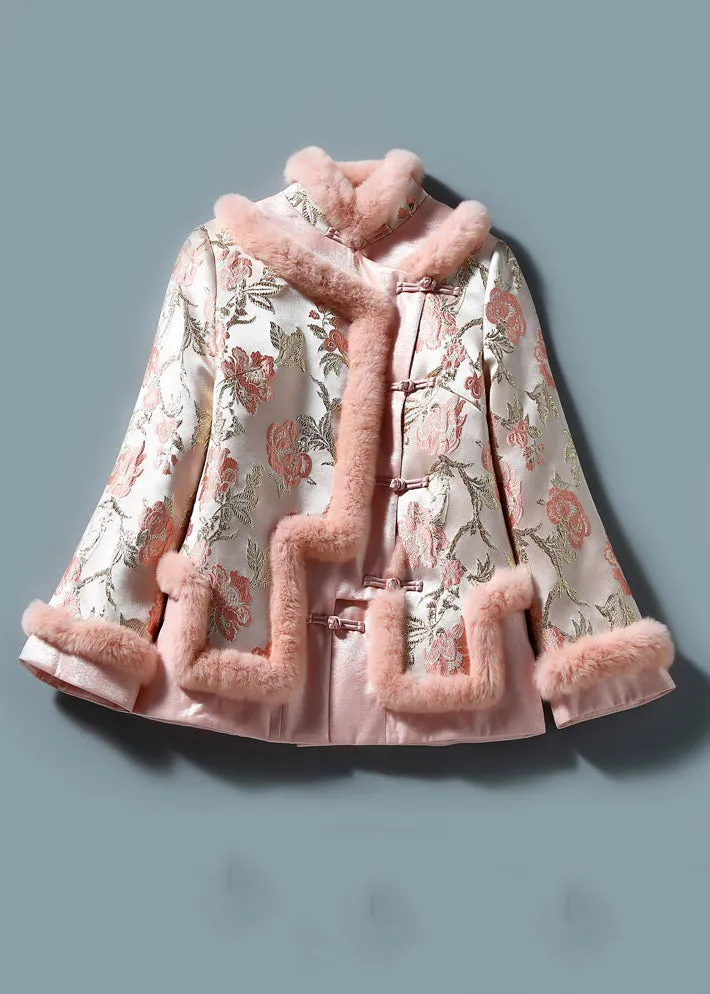 Art Pink Embroidery Button Patchwork Parkas Winter RZ017