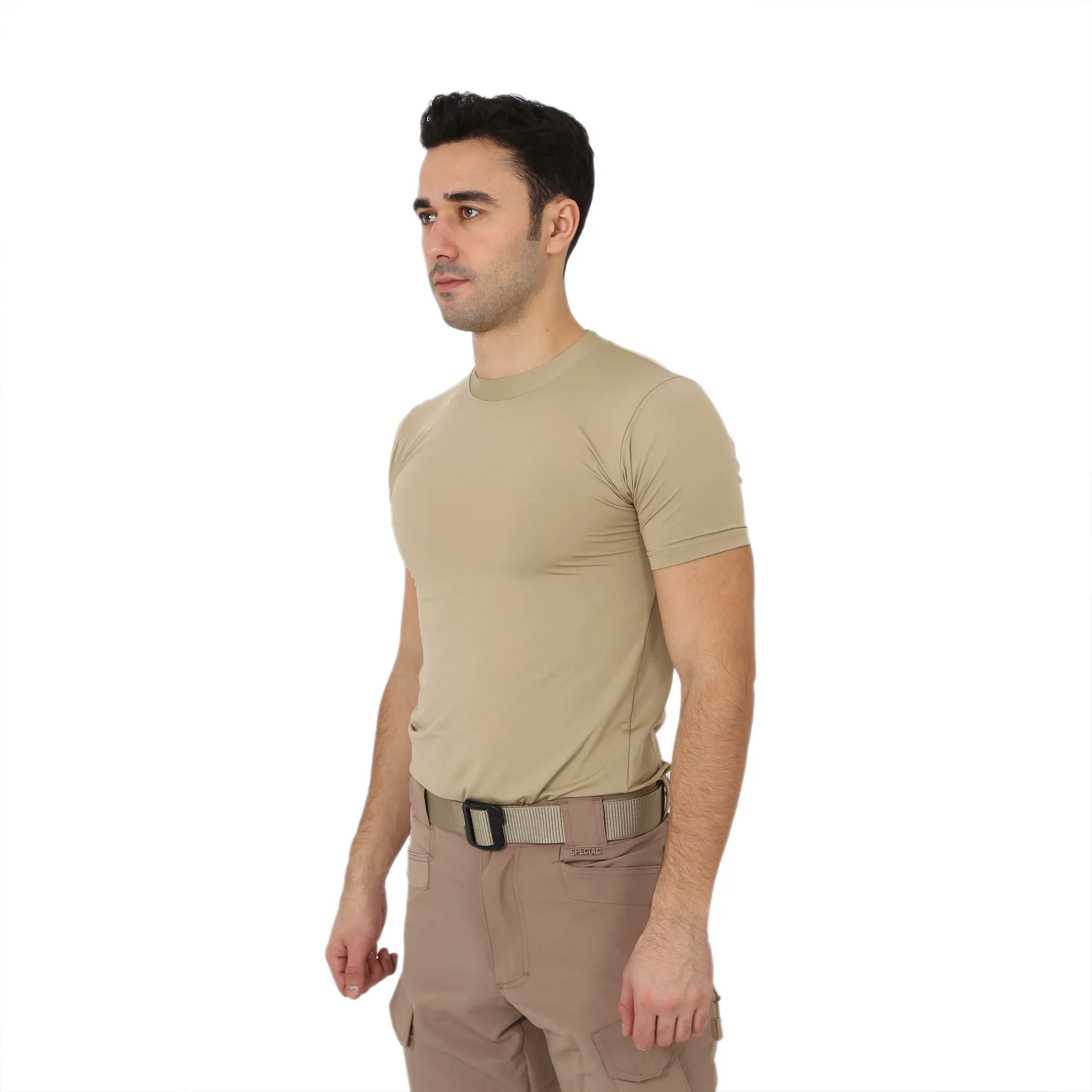 Beige Short Sleeve Sport Thermal Microfiber T-shirt