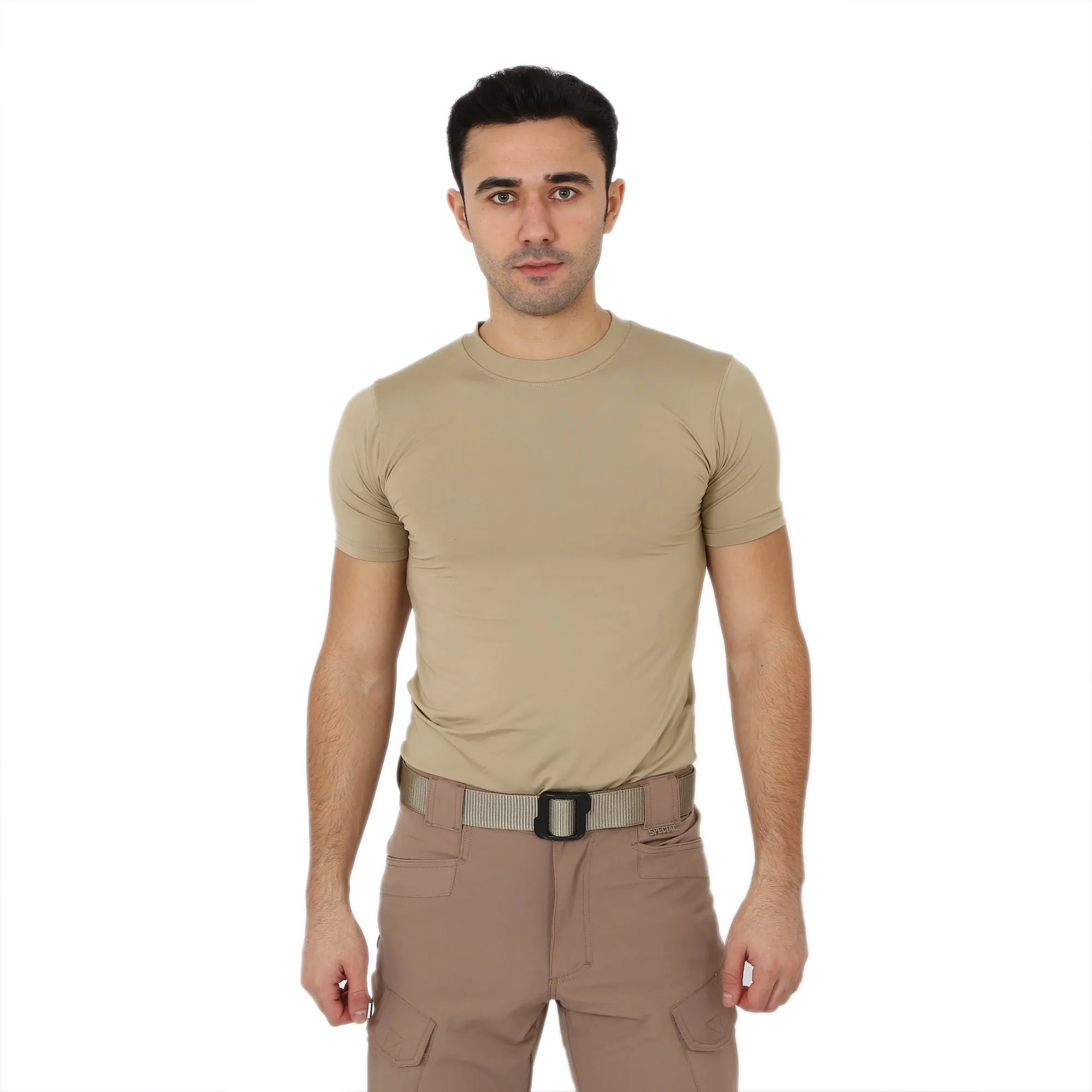 Beige Short Sleeve Sport Thermal Microfiber T-shirt