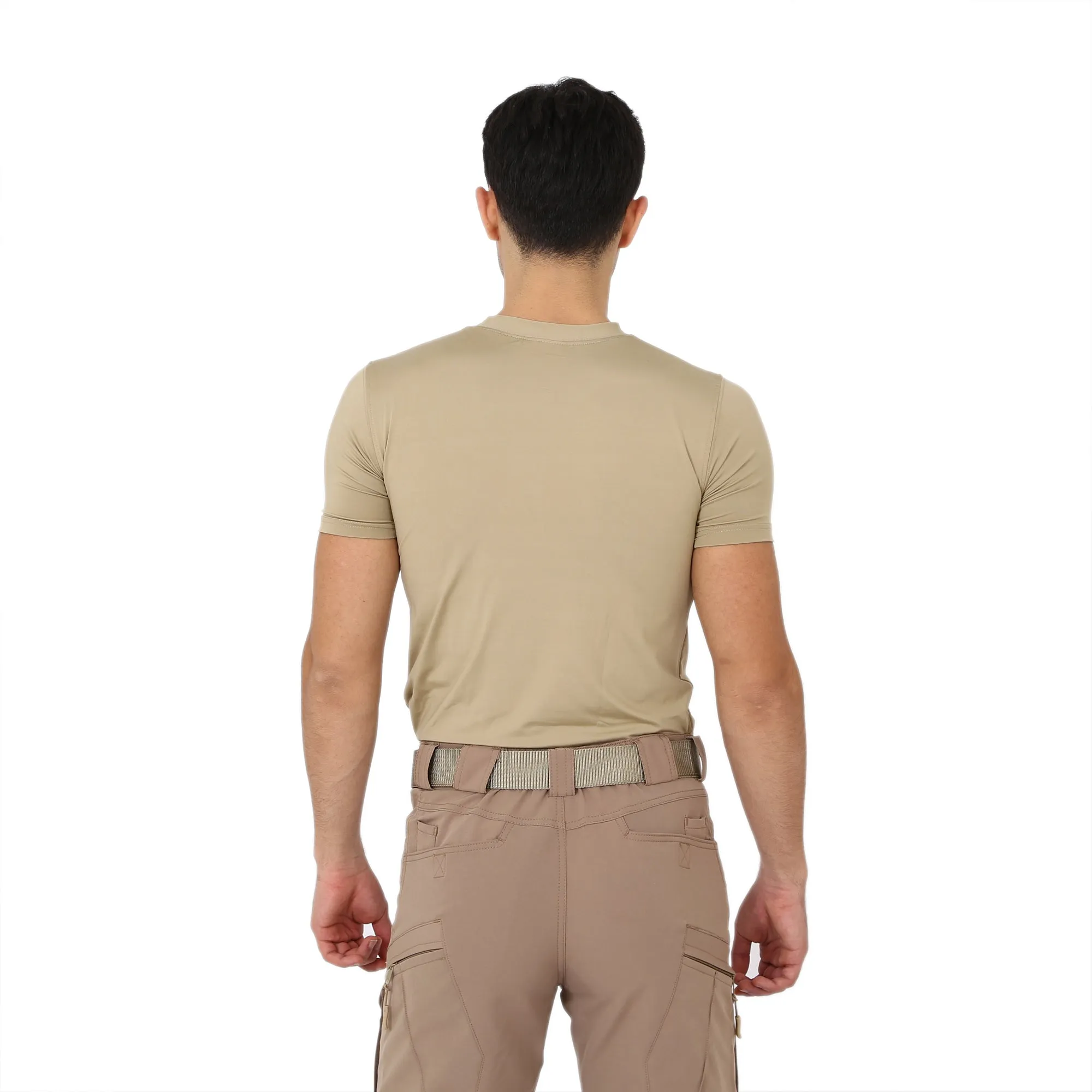 Beige Short Sleeve Sport Thermal Microfiber T-shirt