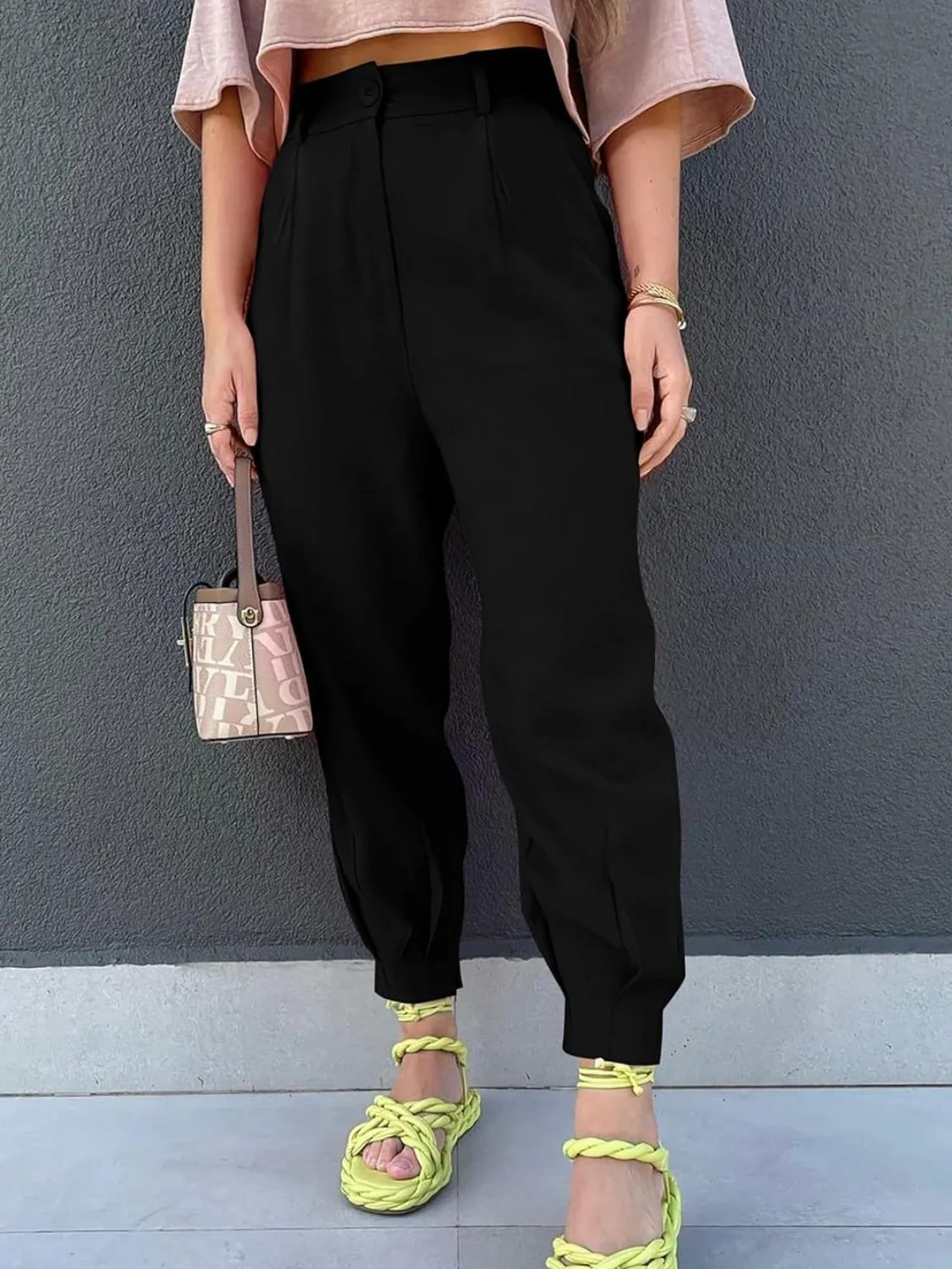 Black High Waist Cropped Pants