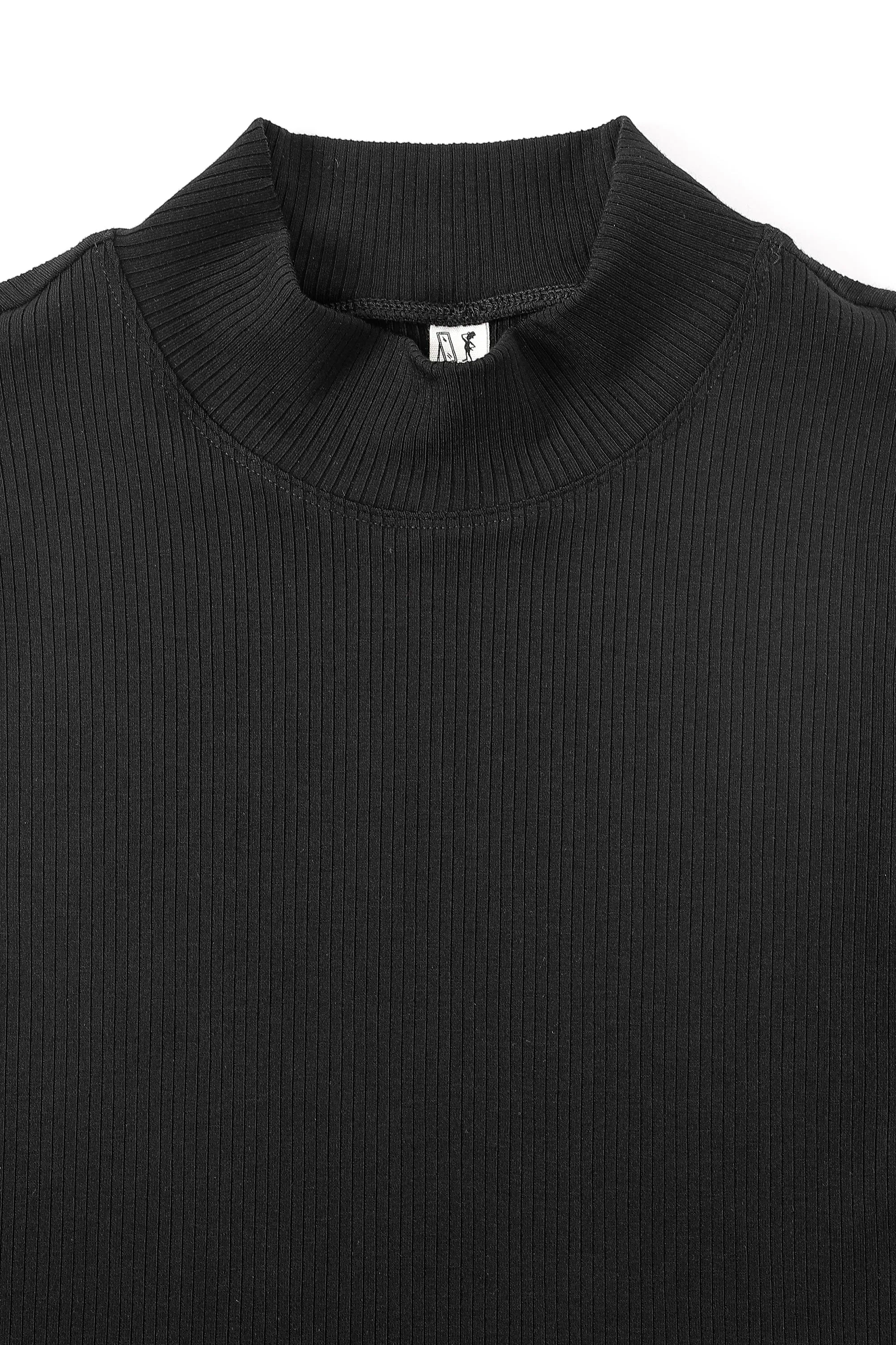 Black Tencel Rib Mock Neck T-Shirt