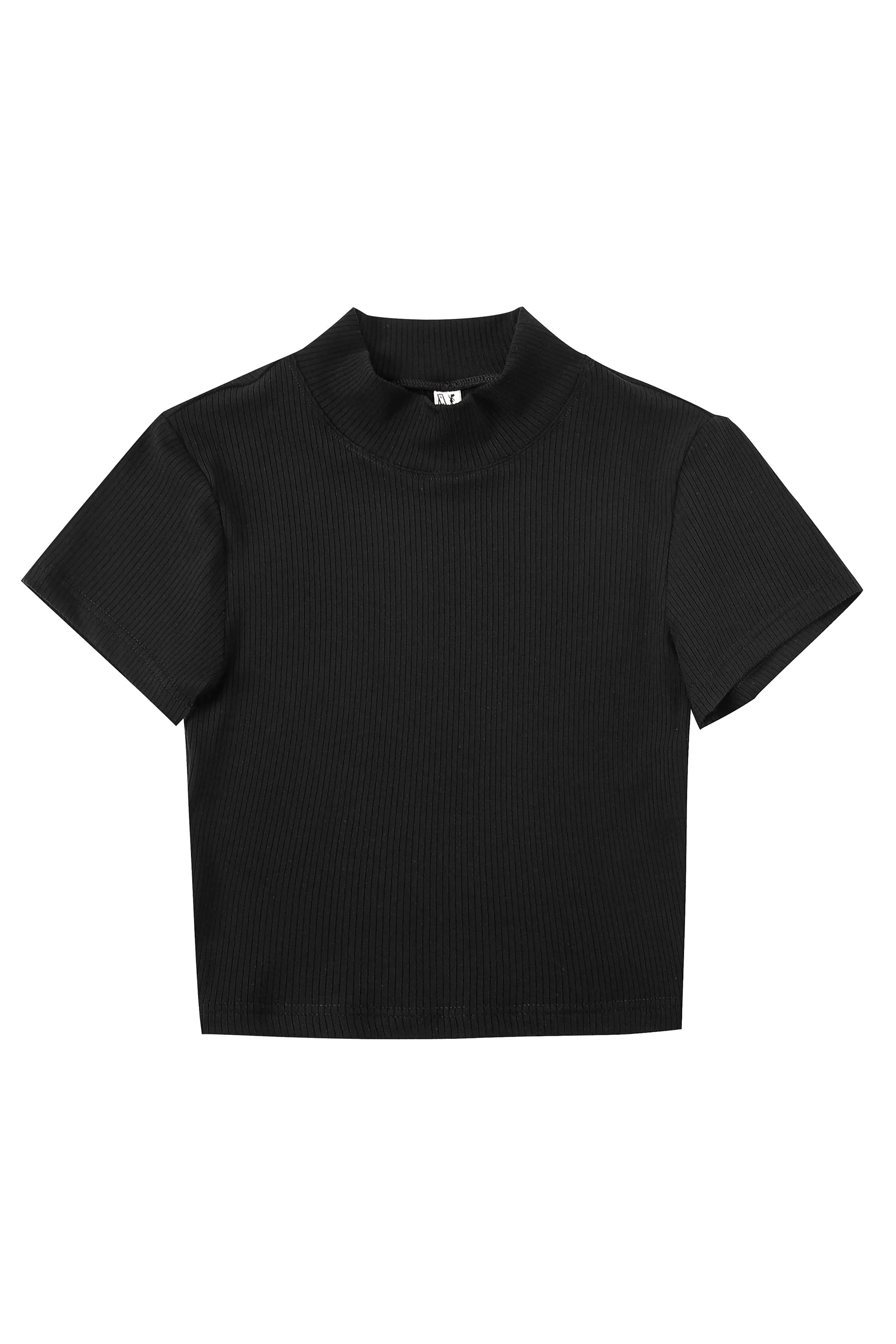 Black Tencel Rib Mock Neck T-Shirt