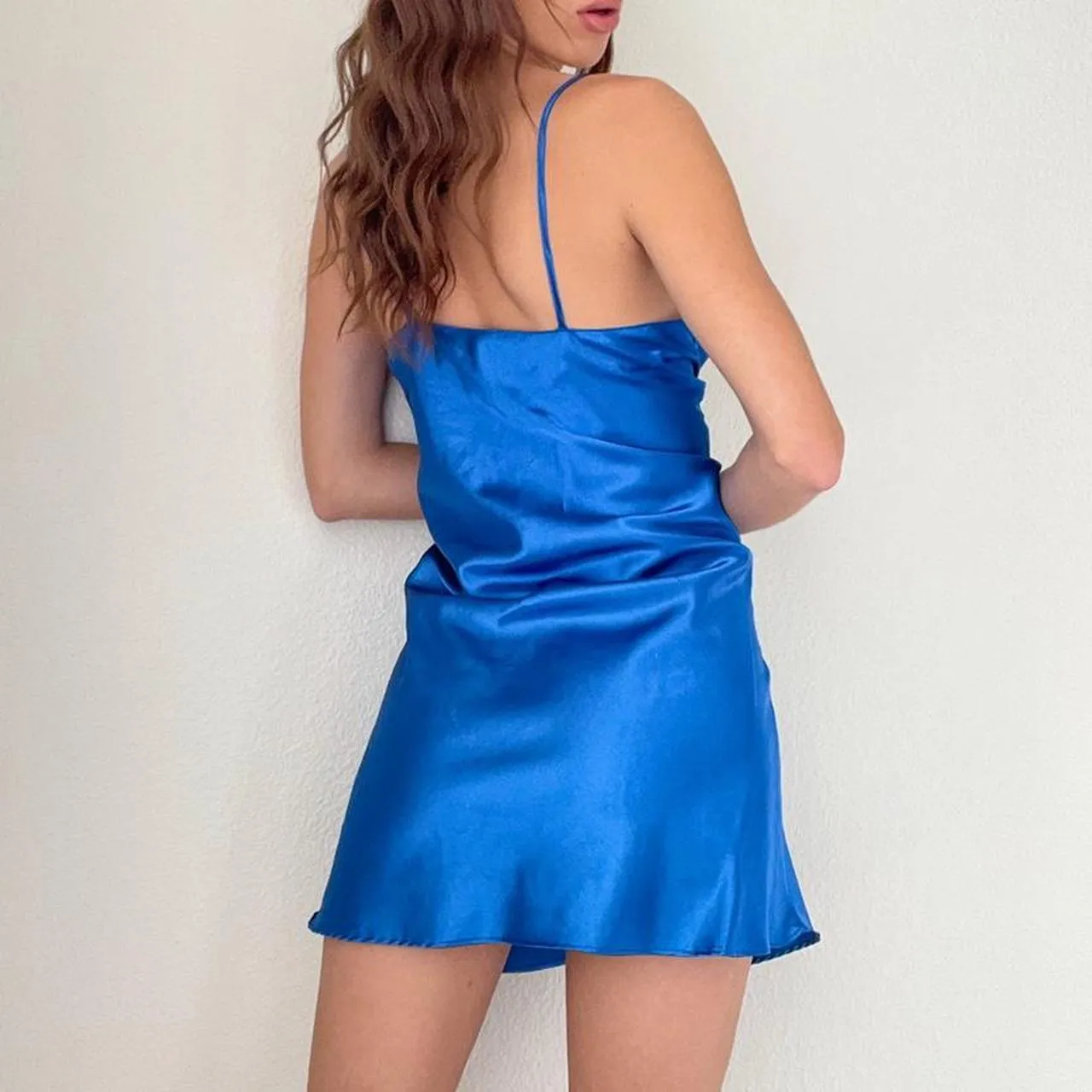 Blue Satin Slip Dress