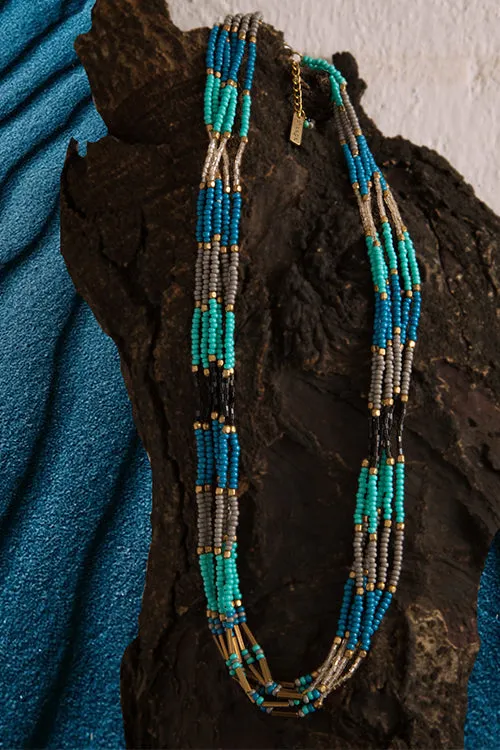 Blue Twist Beaded Necklace