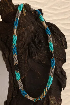 Blue Twist Beaded Necklace