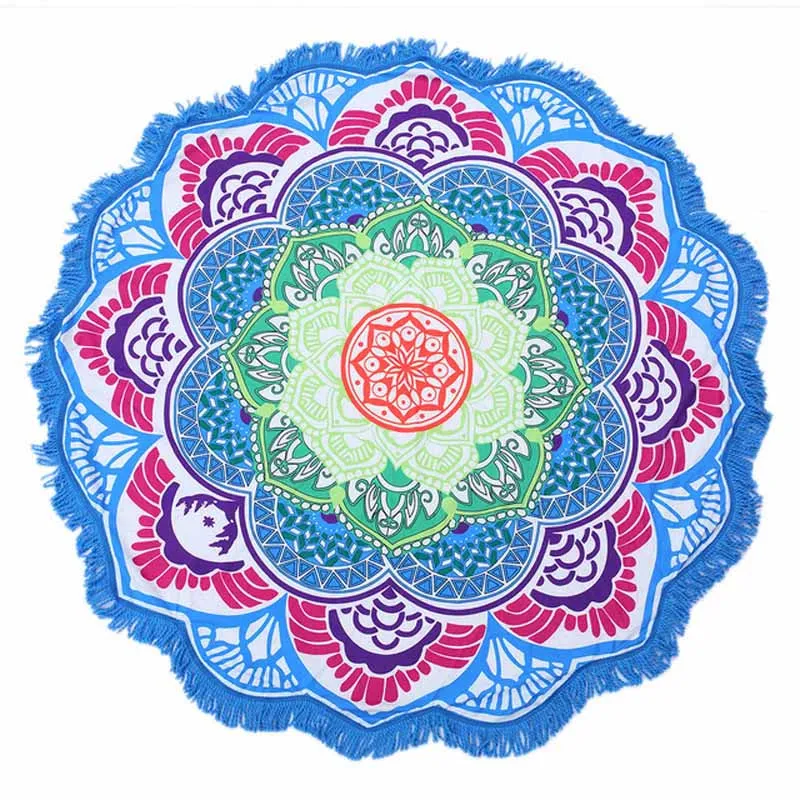 Bohemian Blue Lotus - Round Mandala Tapestry Beach Tower