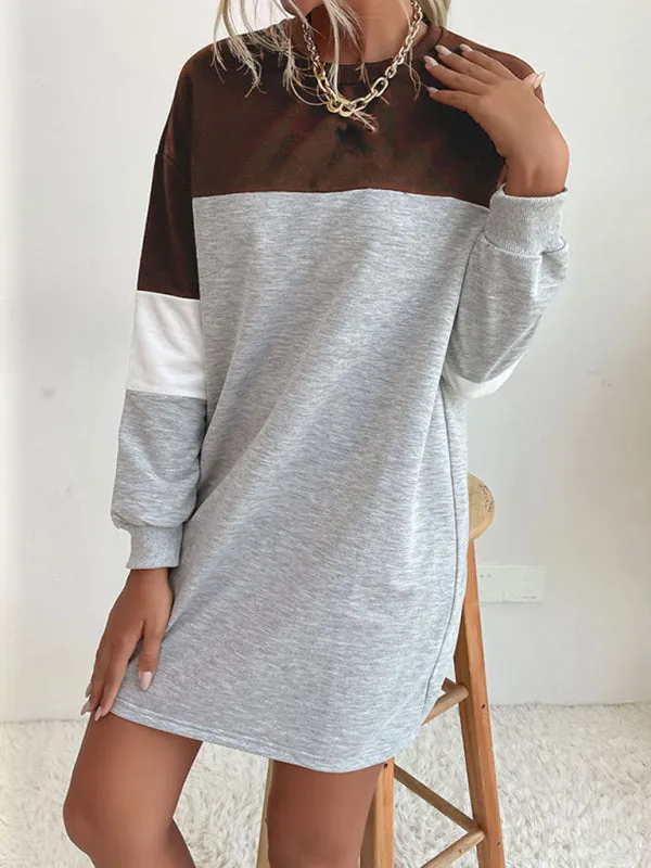 Bohemian Color Block Sporty Sweatshirt Dress