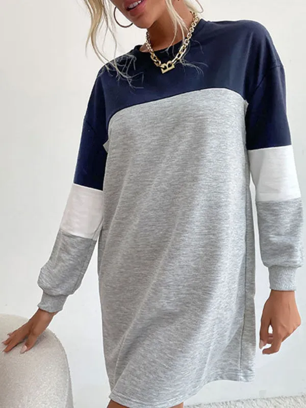 Bohemian Color Block Sporty Sweatshirt Dress