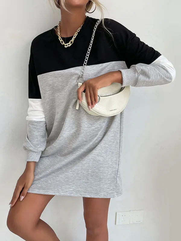 Bohemian Color Block Sporty Sweatshirt Dress