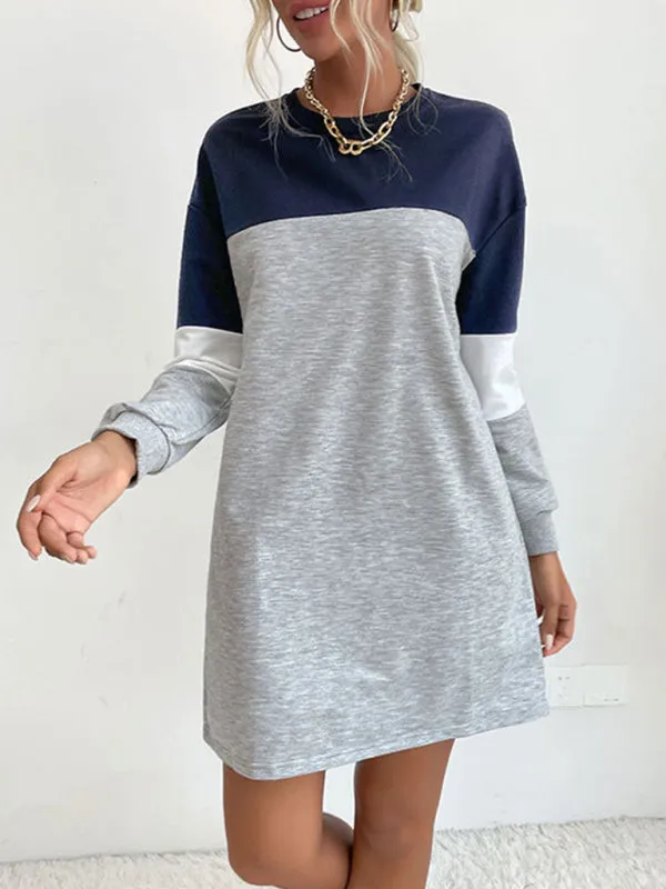 Bohemian Color Block Sporty Sweatshirt Dress