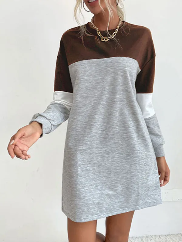 Bohemian Color Block Sporty Sweatshirt Dress