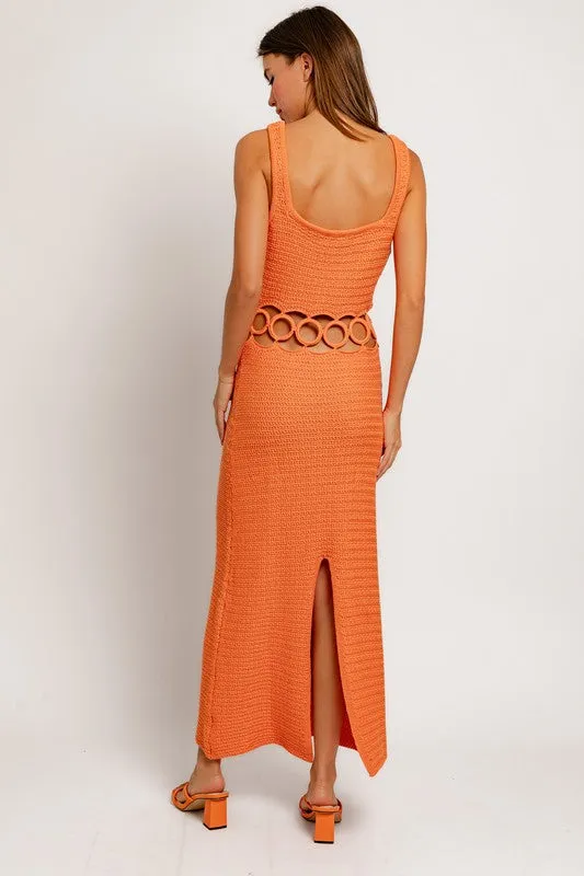 Bohemian Square Neck Sleeveless Crochet Midi Dress