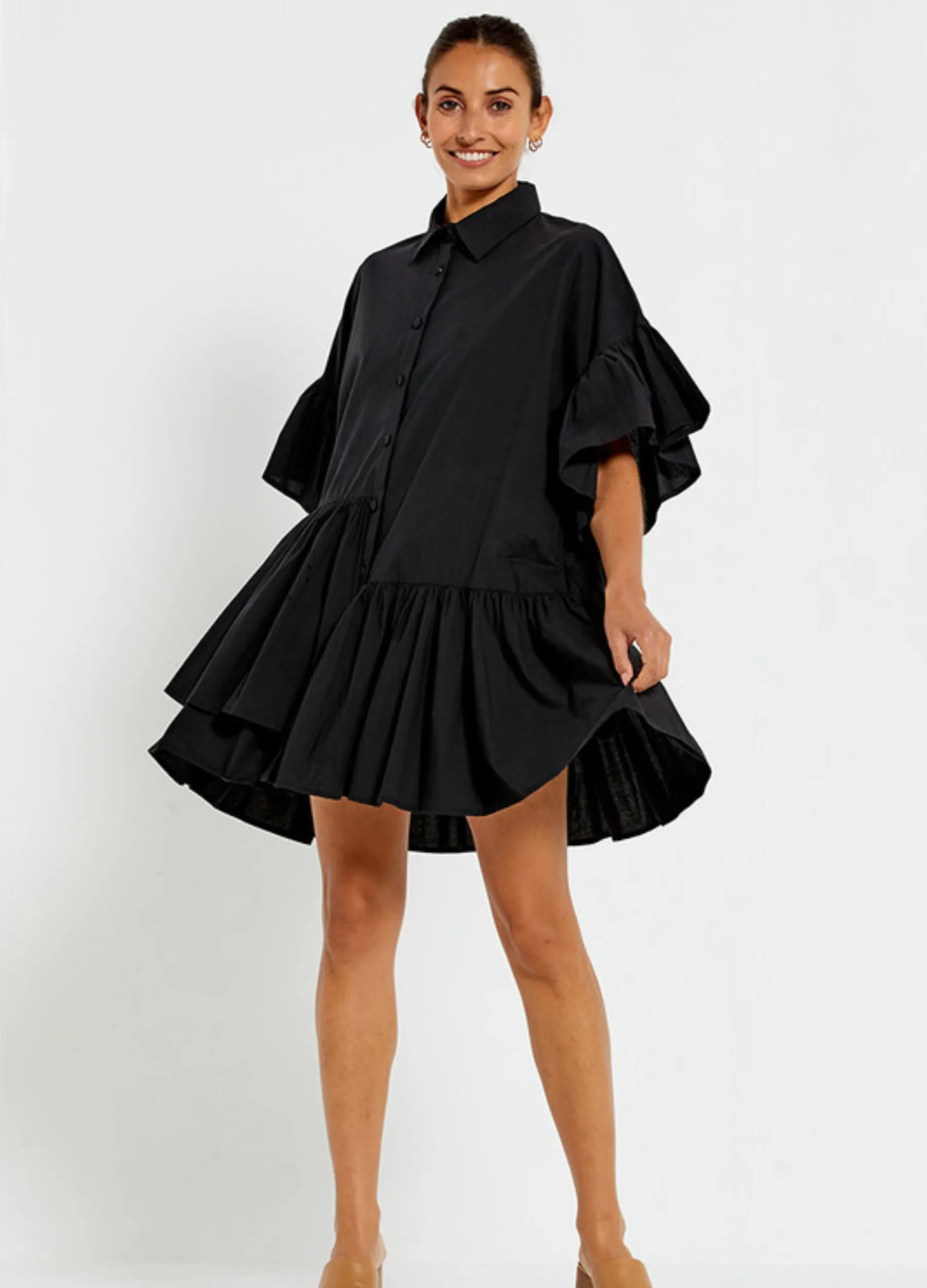 Bohemian Traders - Mid Sleeve Genoa Mini Dress - Black