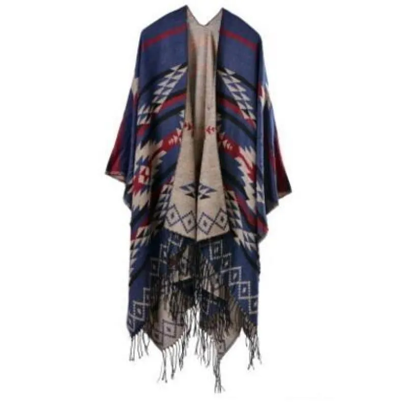 Bohemian Winter Poncho Ethnic Scarf