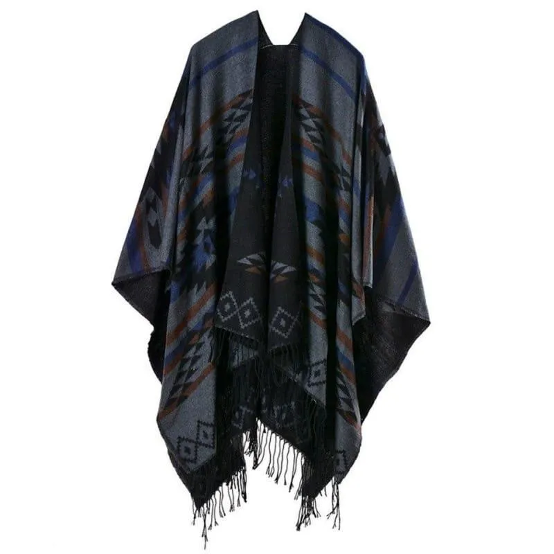 Bohemian Winter Poncho Ethnic Scarf