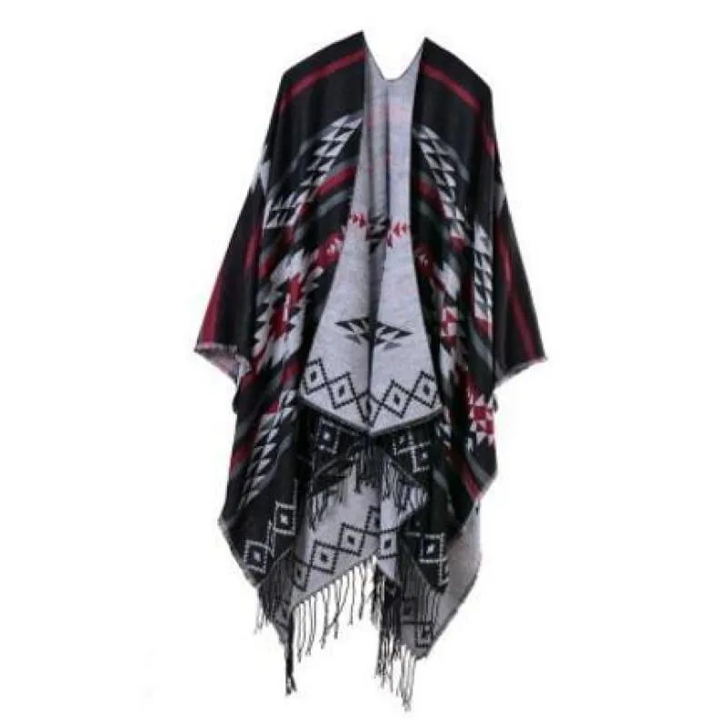 Bohemian Winter Poncho Ethnic Scarf