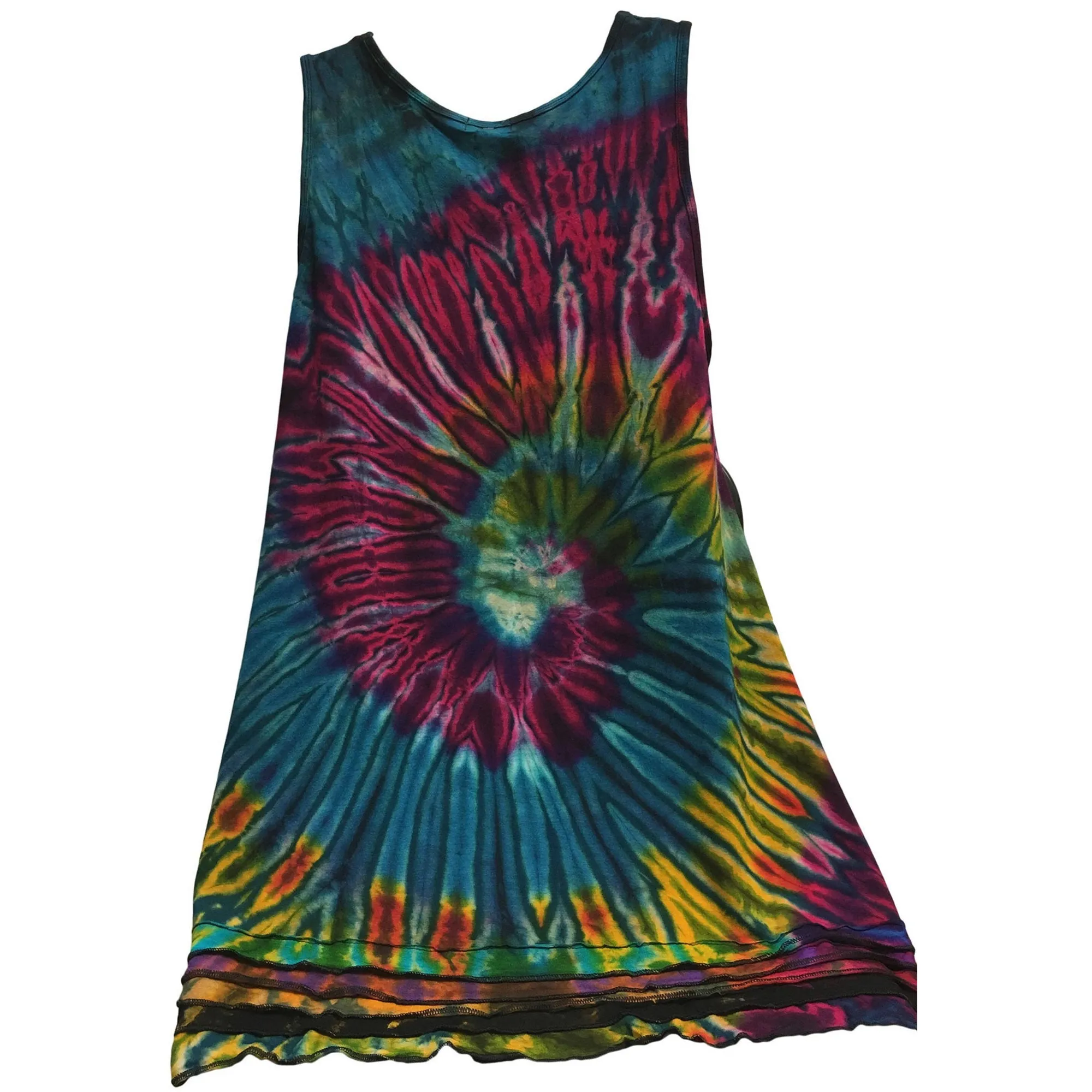 Boho Hand Tie-Dye Spandex Summer Cami Tank Tunic T-Shirt Swing Dress