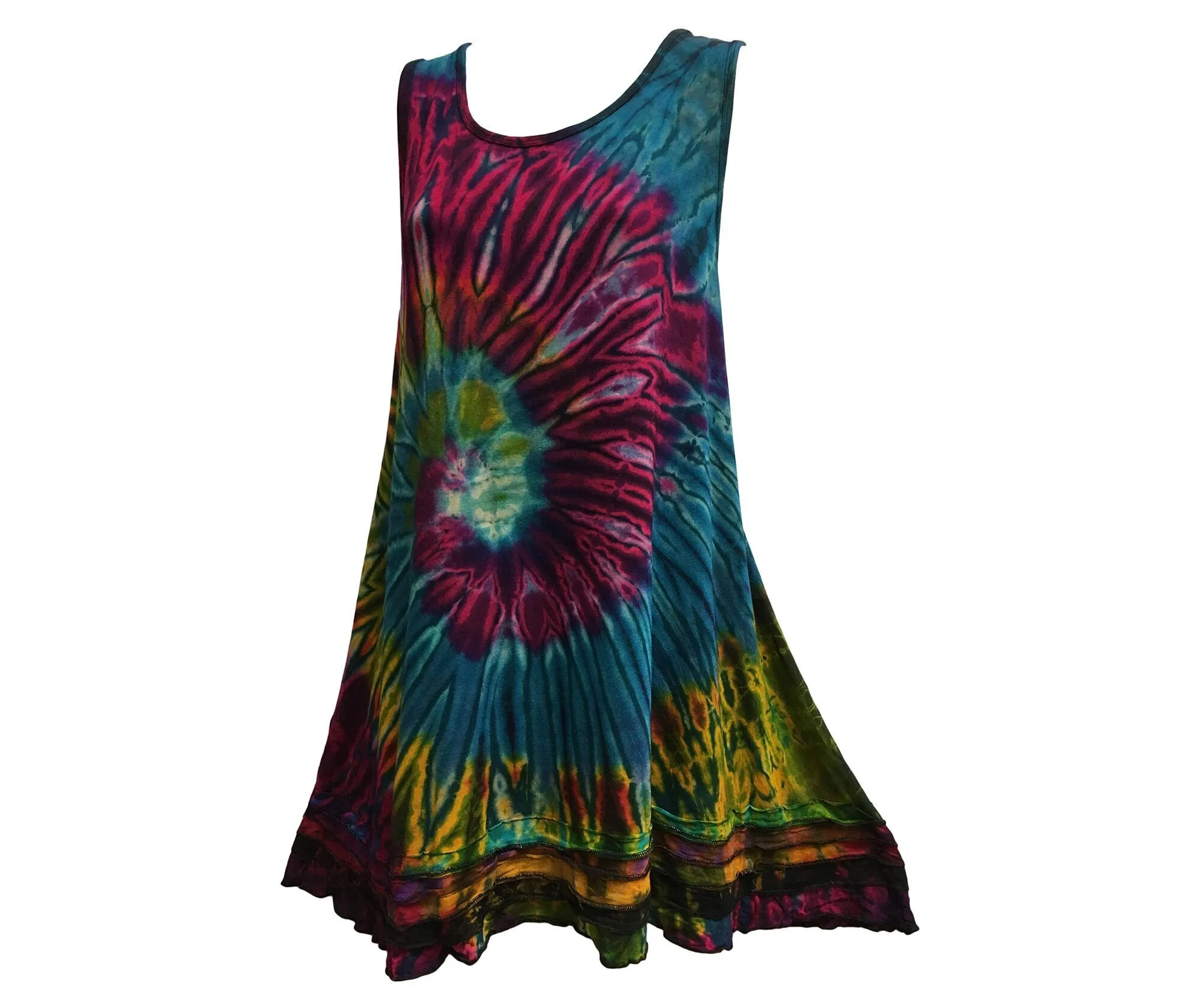 Boho Hand Tie-Dye Spandex Summer Cami Tank Tunic T-Shirt Swing Dress