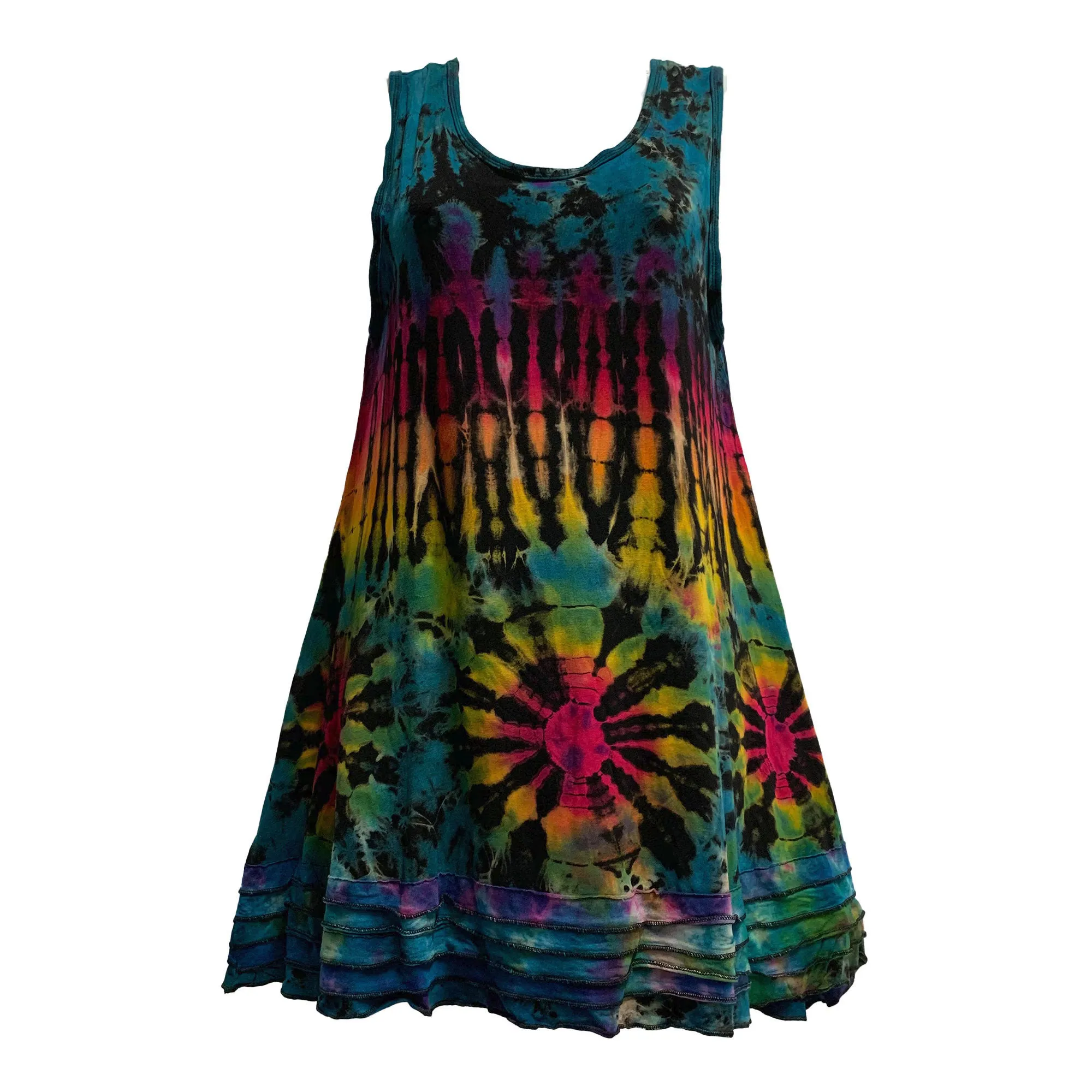 Boho Hand Tie-Dye Spandex Summer Cami Tank Tunic T-Shirt Swing Dress