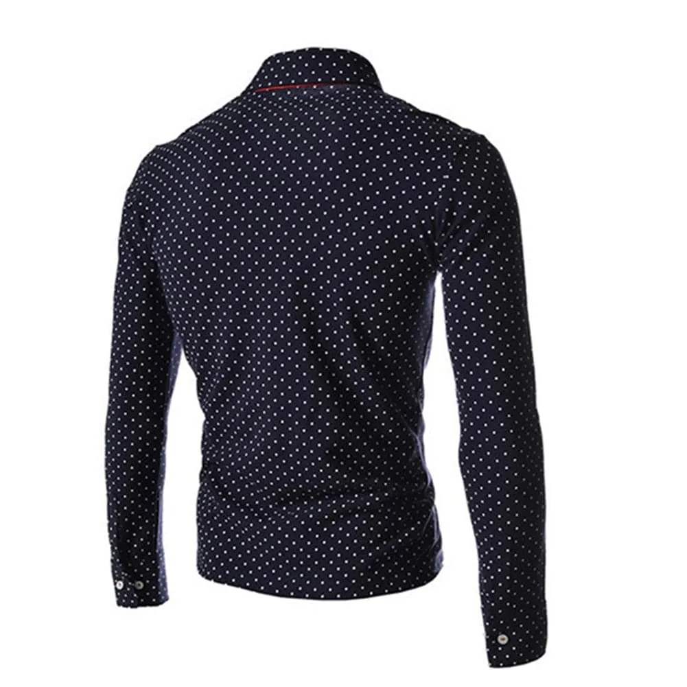 BRADFORD Design Collection Men's Fashion White & Black Polka Dots Button Top Long Sleeve Shirt