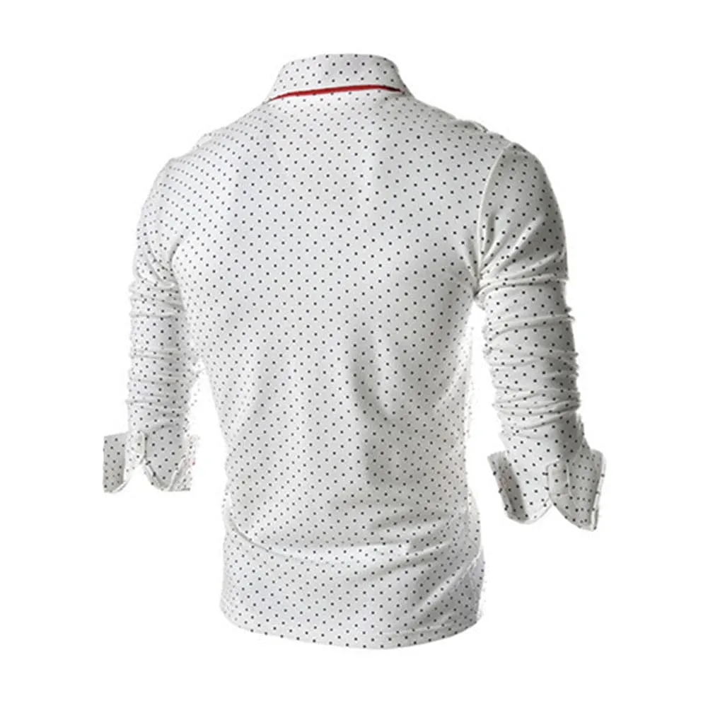 BRADFORD Design Collection Men's Fashion White & Black Polka Dots Button Top Long Sleeve Shirt