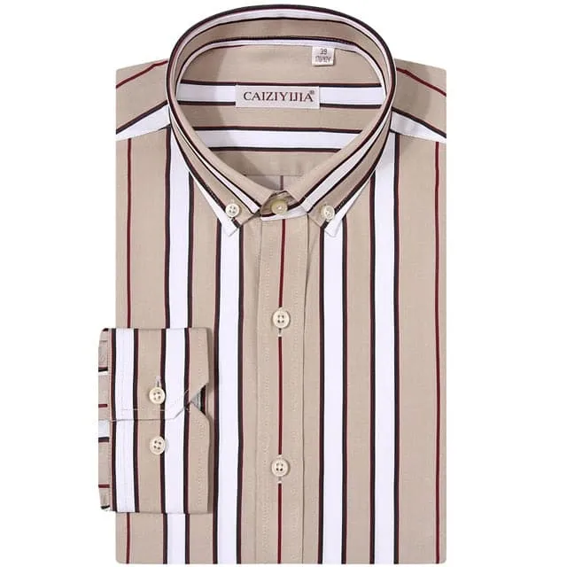 CAIZIYIJIA Men's Classic Trendy Fashion Casual Long Sleeves Stripes Dress Shirt