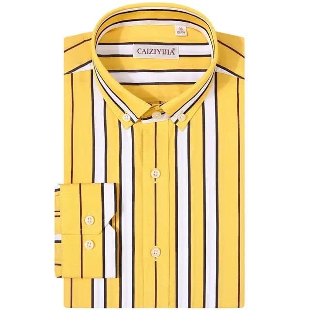 CAIZIYIJIA Men's Classic Trendy Fashion Casual Long Sleeves Stripes Dress Shirt