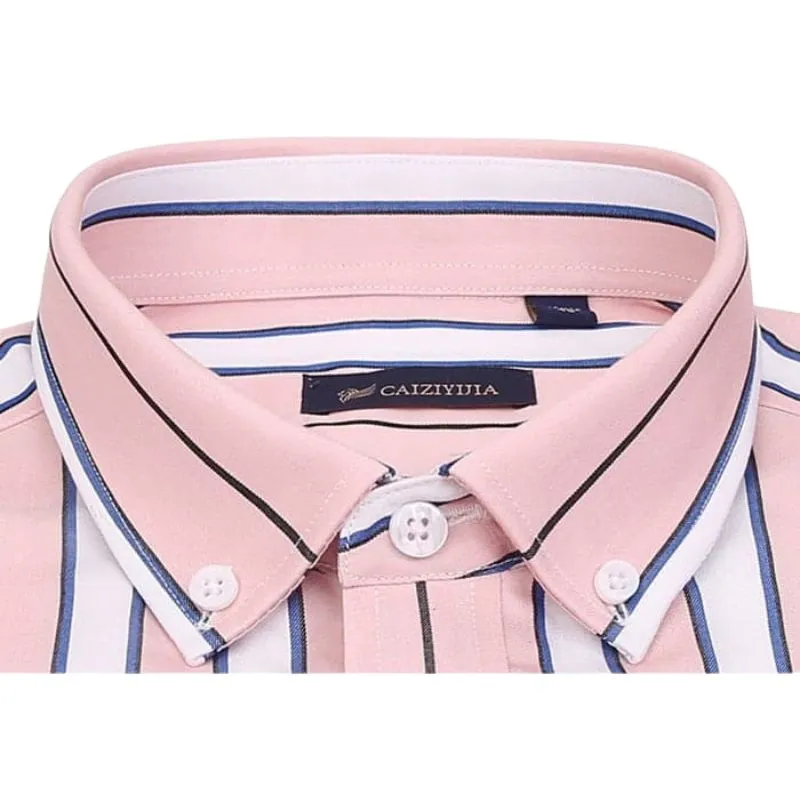 CAIZIYIJIA Men's Classic Trendy Fashion Casual Long Sleeves Stripes Dress Shirt