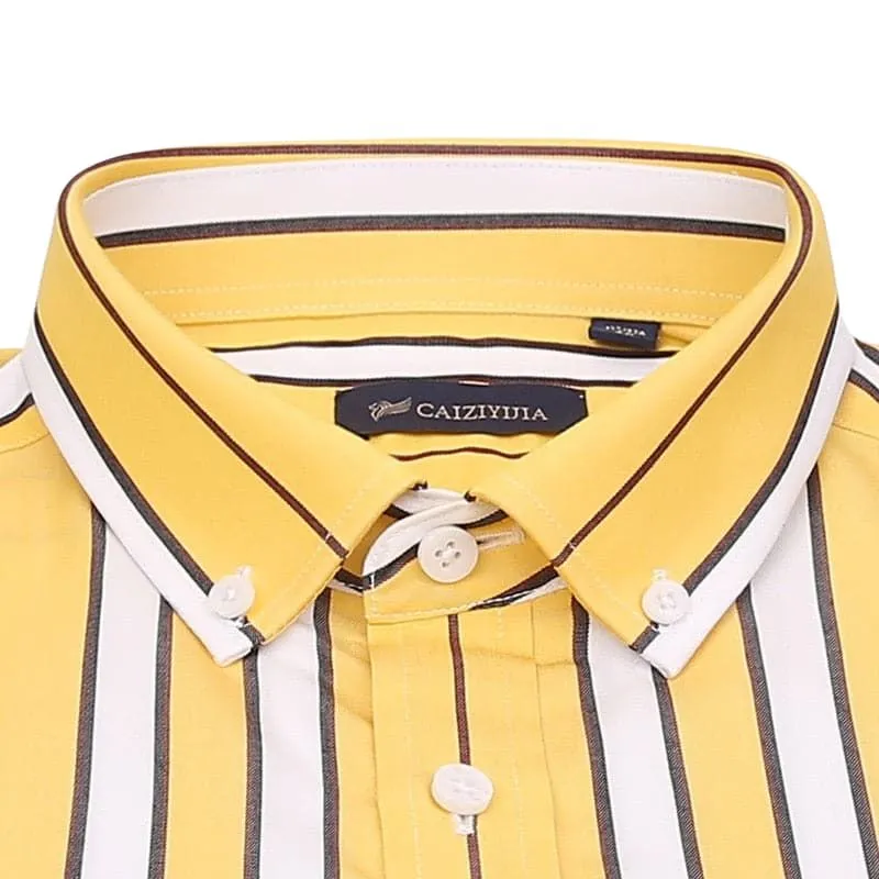 CAIZIYIJIA Men's Classic Trendy Fashion Casual Long Sleeves Stripes Dress Shirt