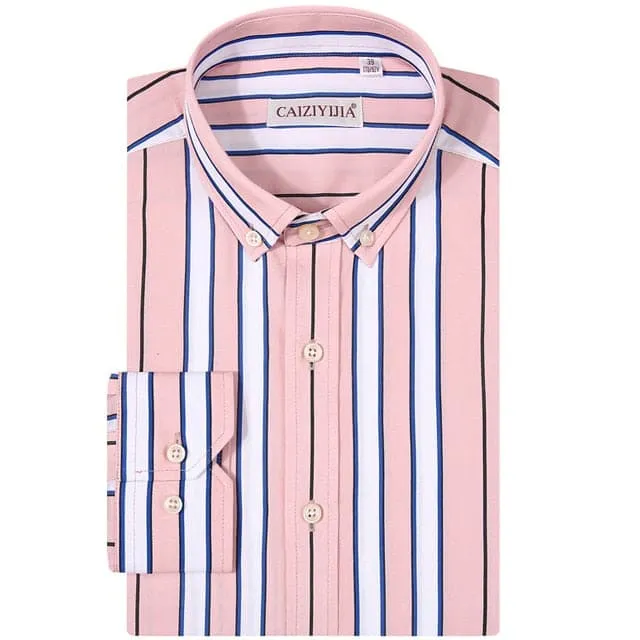 CAIZIYIJIA Men's Classic Trendy Fashion Casual Long Sleeves Stripes Dress Shirt