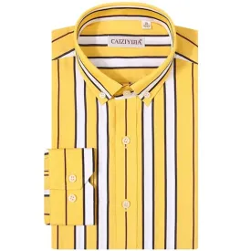 CAIZIYIJIA Men's Classic Trendy Fashion Casual Long Sleeves Stripes Dress Shirt