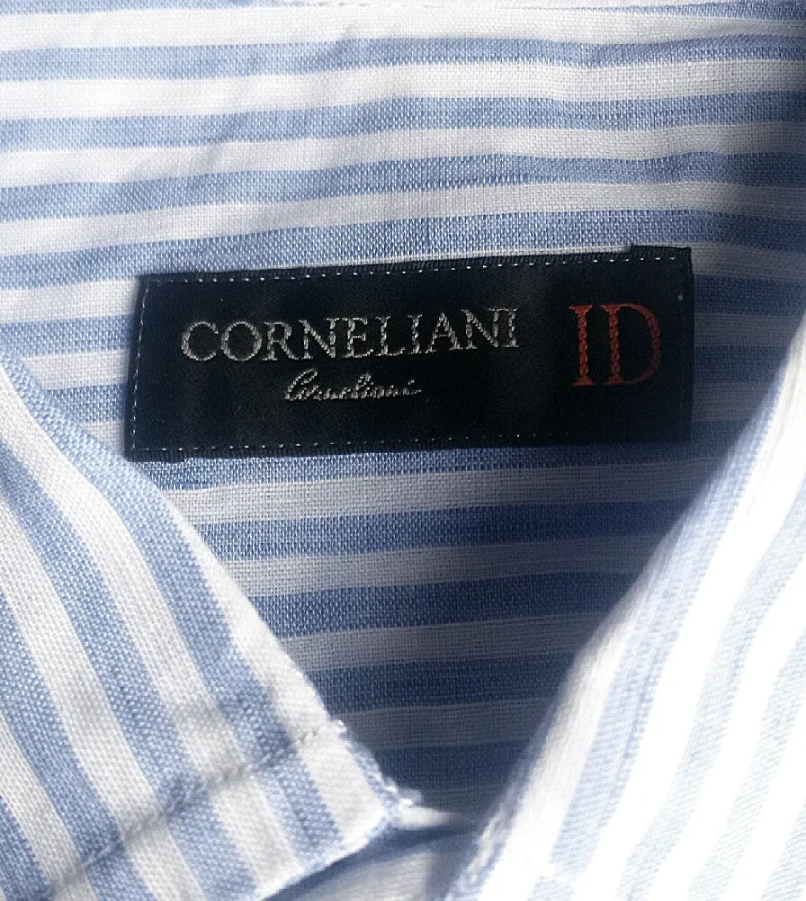 Corneliani- Blue/White Cotton,Linen Dress-Fashion Shirt- size L