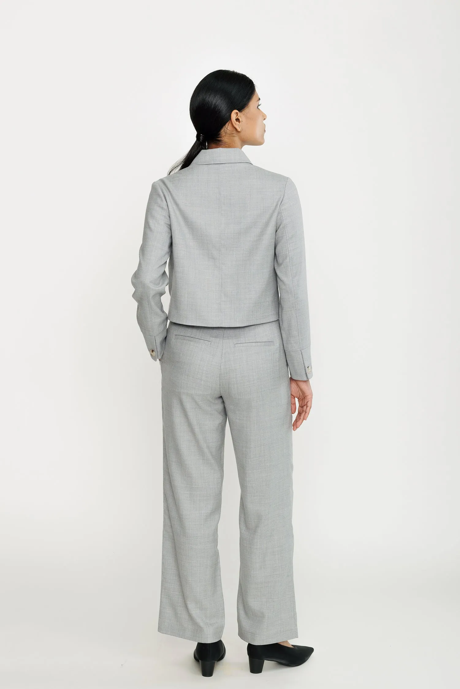 Cropped Wool Jacket - Grey Heather