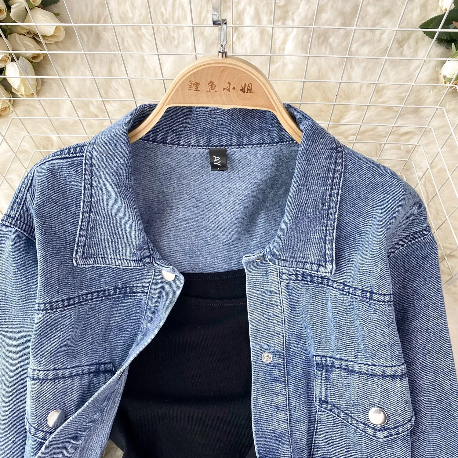 Denim Jacket&Furry Slip Dress 2Pcs