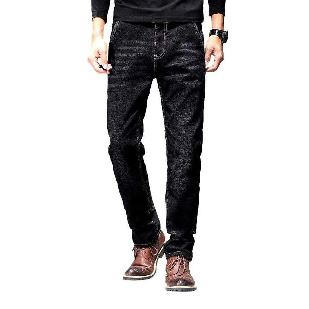 Diagonal pocket black men's jeans