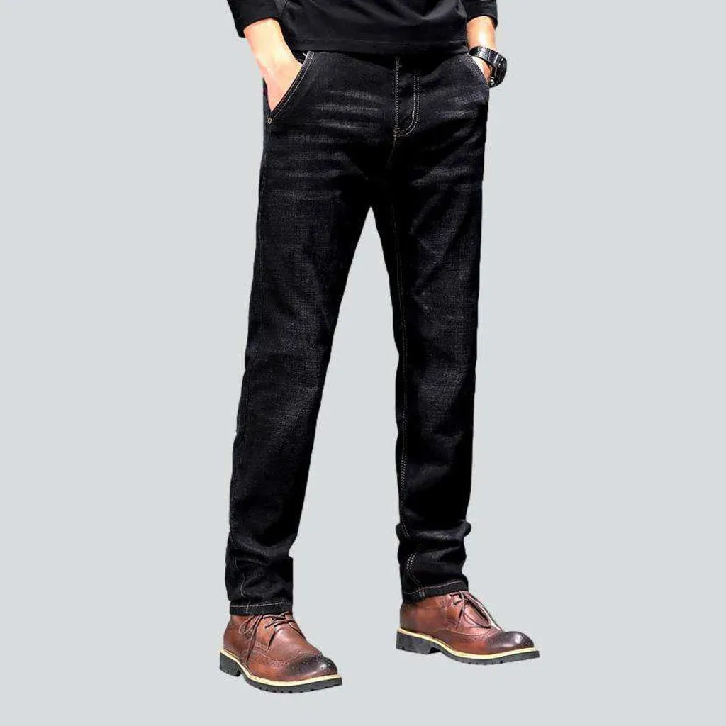 Diagonal pocket black men's jeans