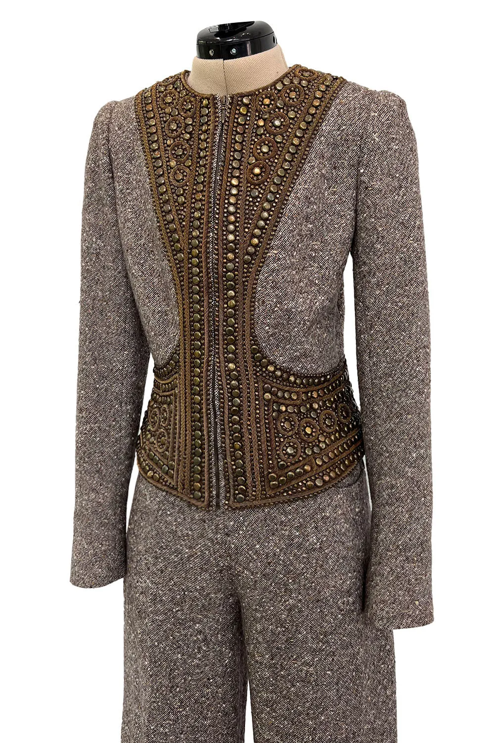 Documented & Rare Fall 2004 Alexander McQueen Tweed Pant Suit w Elaborately Embellished Jacket